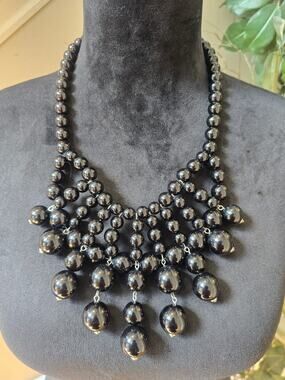 Black Gunmetal Beaded Bib Statement Necklace